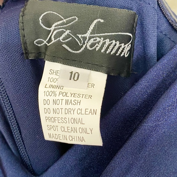 La Femme Navy Blue Ruched Bodice Surplice Formal Gown Bridesmaid Dress Size 10 - Picture 6 of 9